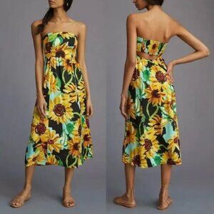 Maeve x Anthropologie Sunflower Print Dress Floral Strapless Cutout Back Small